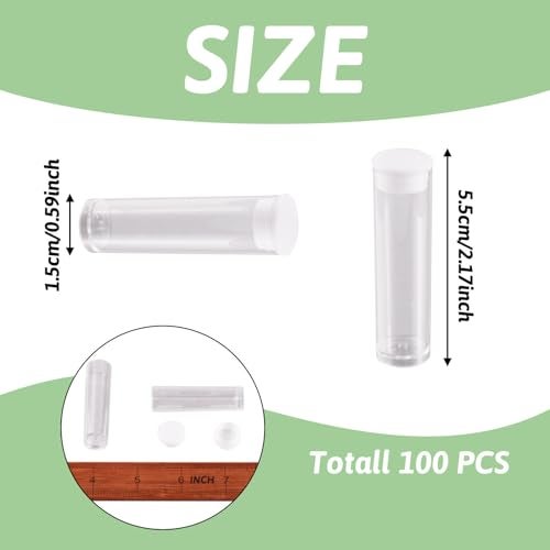 Craftdady 100Pcs Transparent Clear Plastic Small Empty Storage Tubes Bead Container Set Test Bottles Organizers Boxes with Lid 2.16x0.59 (55x15mm) - Image 4