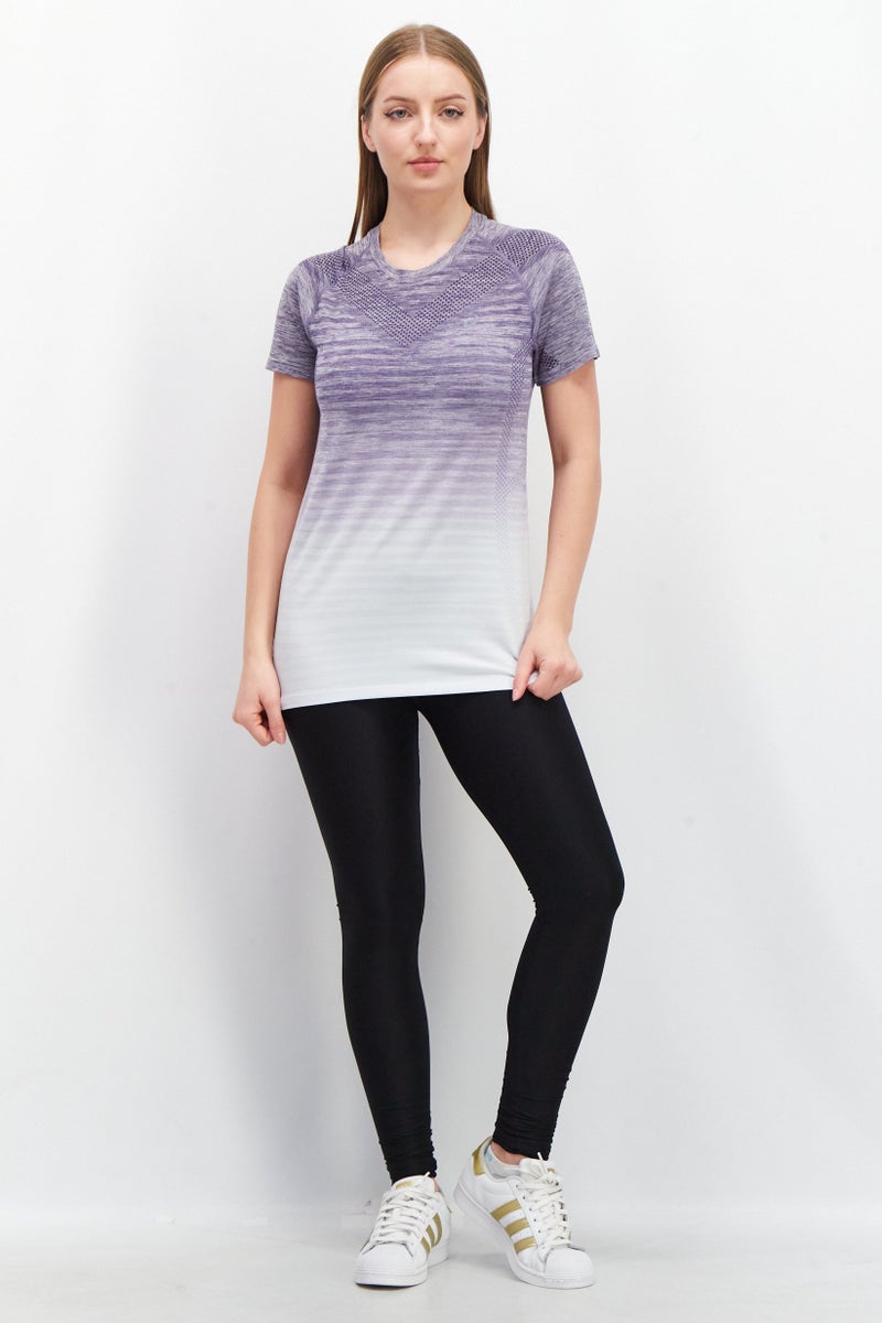 asics Women Sportswear Fit Short Sleeve Textured Top, White/Purple - Image 3