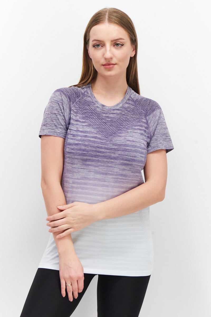 asics Women Sportswear Fit Short Sleeve Textured Top, White/Purple - Image 1