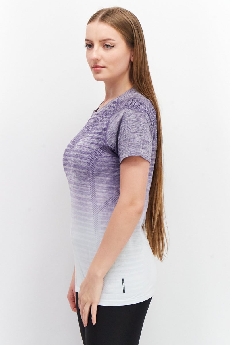 asics Women Sportswear Fit Short Sleeve Textured Top, White/Purple - Image 2