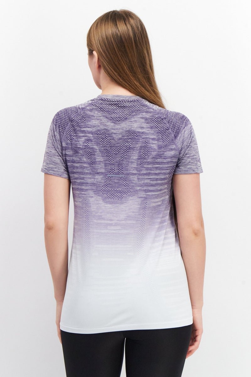 asics Women Sportswear Fit Short Sleeve Textured Top, White/Purple - Image 4