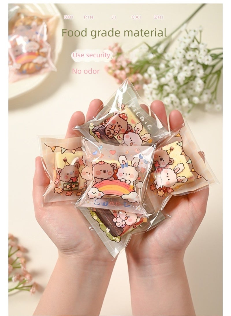 Neonix 100 PCS Resealable Cute Cookie Bags, 7 x 7 cm Self Adhesive Treat Bags, Flat Cellophane Goody Bags for Kids Party, Favor Candies and Desserts (Multicolors) - Image 5