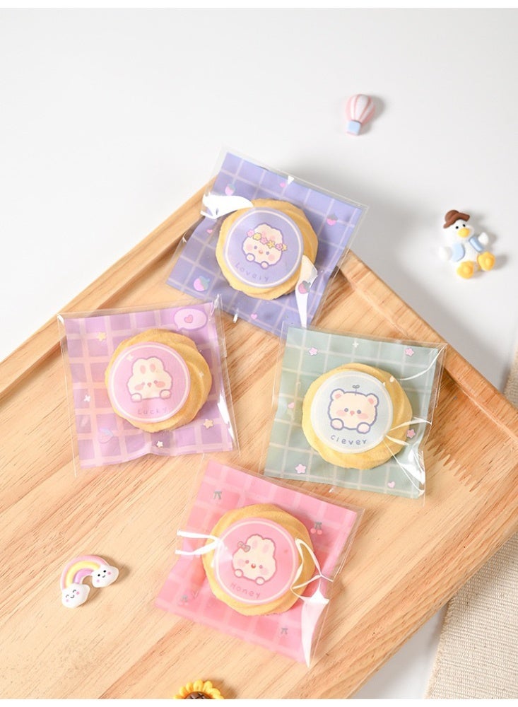 Neonix 100 PCS Resealable Cute Cookie Bags, 7 x 7 cm Self Adhesive Treat Bags, Flat Cellophane Goody Bags for Kids Party, Favor Candies and Desserts (Multicolors) - Image 1