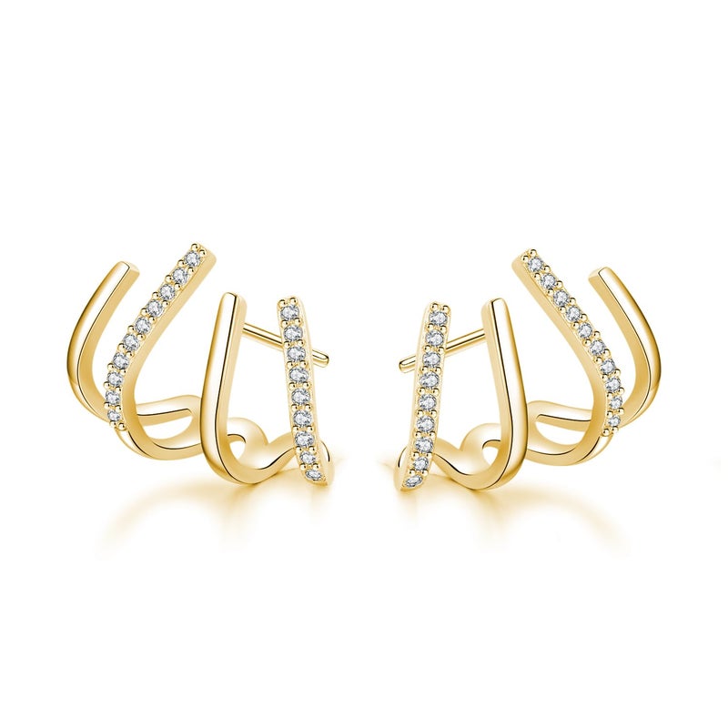 SLUYNZ Solid 925 Sterling Silver Claw Earrings Huggie for Women Half Hoop Earrings Cuff Earrings Wrap A18K Gold Plated