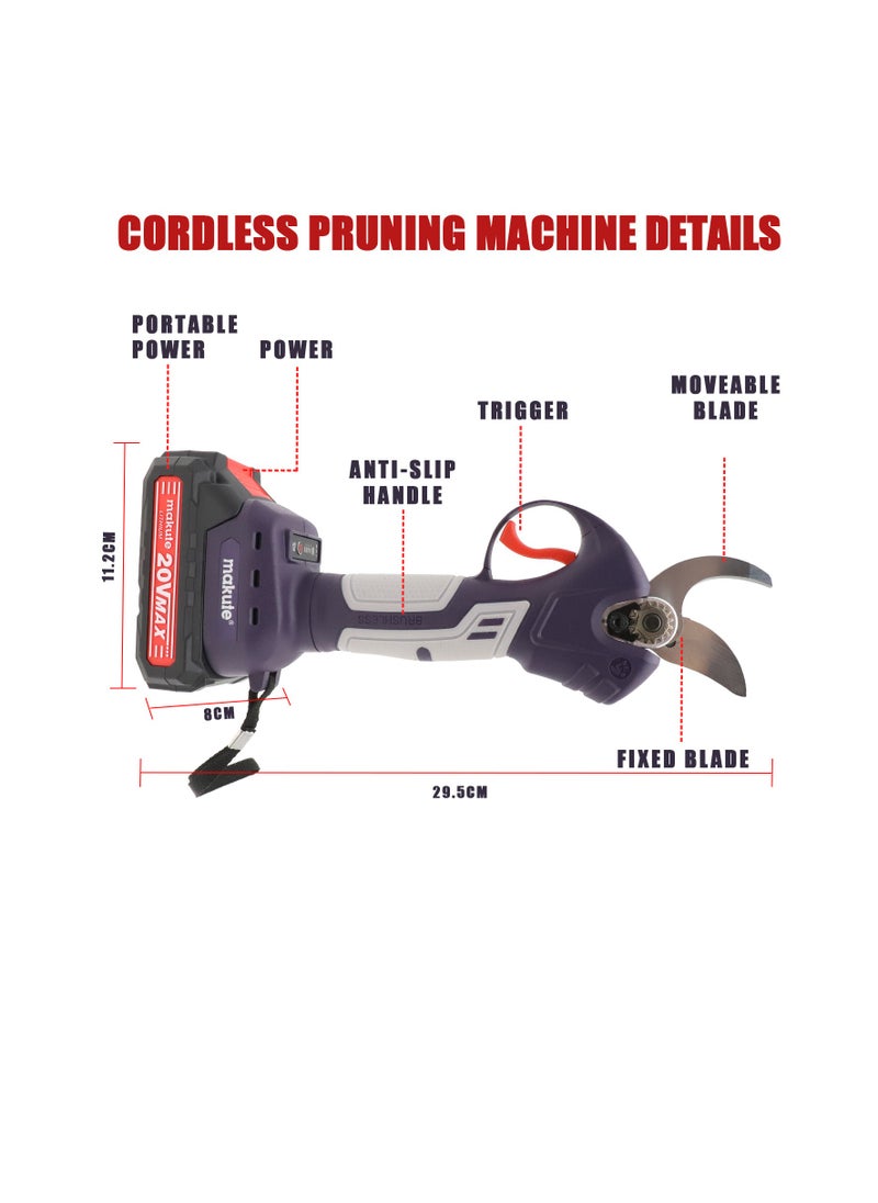 makute - Cordless Electric Pruning Shears with 2 Batteries, Brushless Motor, 20V, for Garden and Trees Sk5 Blades CPM001 - Image 1