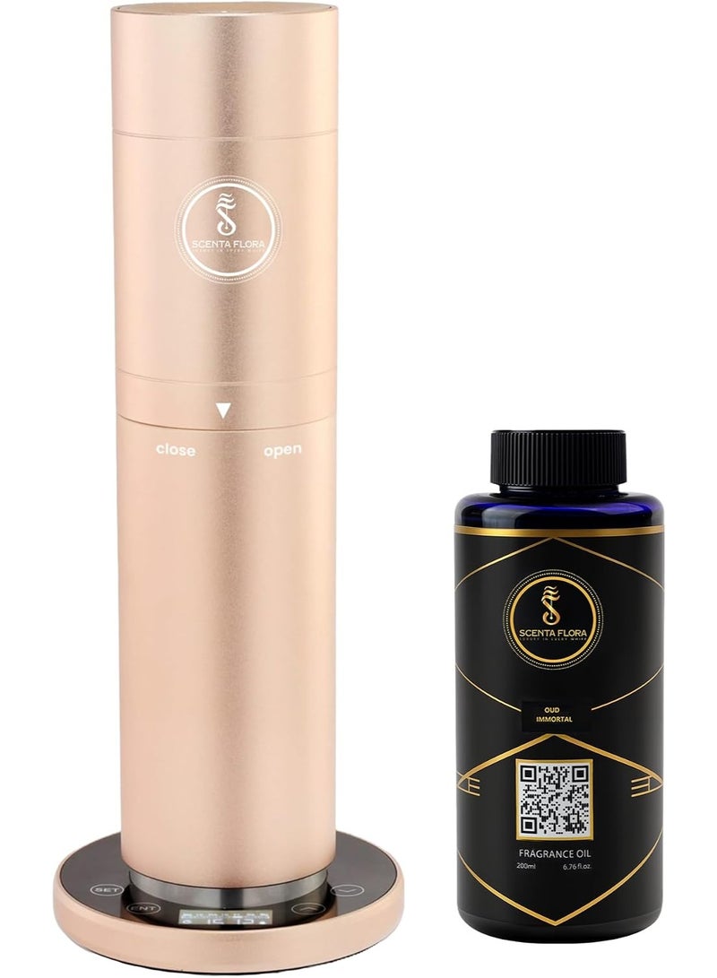 SCENTA FLORA Scentora Diffuser Combo with Oud Immortal Fragrance Oil | Bluetooth App Control | Covers Up to 300 m³ | Includes 200ml IFRA-Certified Aroma Oil with Patchouli & Amber Notes - Image 1