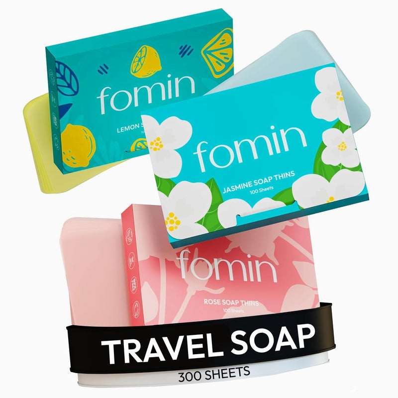 FOMIN - Antibacterial Paper Soap Sheets for Hand Washing - (300 Sheets) Rose, Jasmine, Lemon Portable Travel Dissolvable Camping Mini Soap Portable Hand Soap Sheet - Image 1