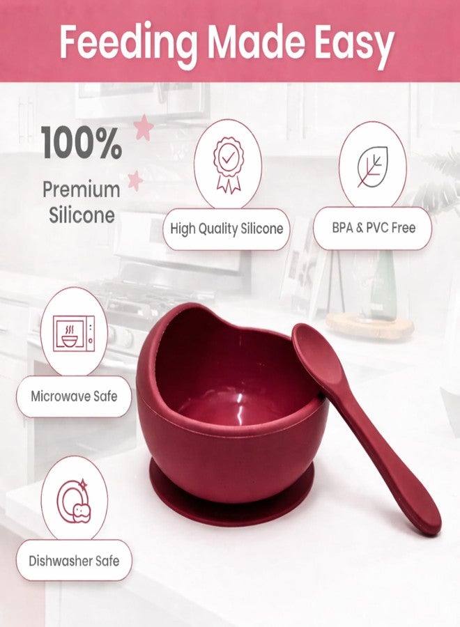 Nestlooms Baby Feeding Bowl & Spoon I Silicone Unbreakable Non-Slip Suction Base Design I BPA Free, Dishwasher, Freezer & Microwave Safe I Feeding Kit for Infants & Toddler (Mulberry Red) - Image 4
