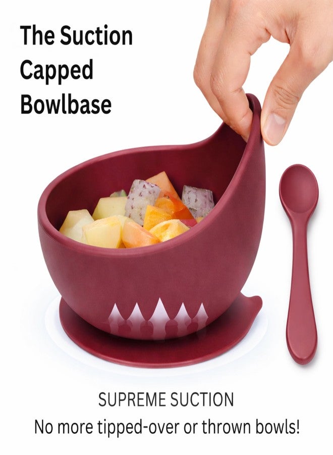 Nestlooms Baby Feeding Bowl & Spoon I Silicone Unbreakable Non-Slip Suction Base Design I BPA Free, Dishwasher, Freezer & Microwave Safe I Feeding Kit for Infants & Toddler (Mulberry Red) - Image 5