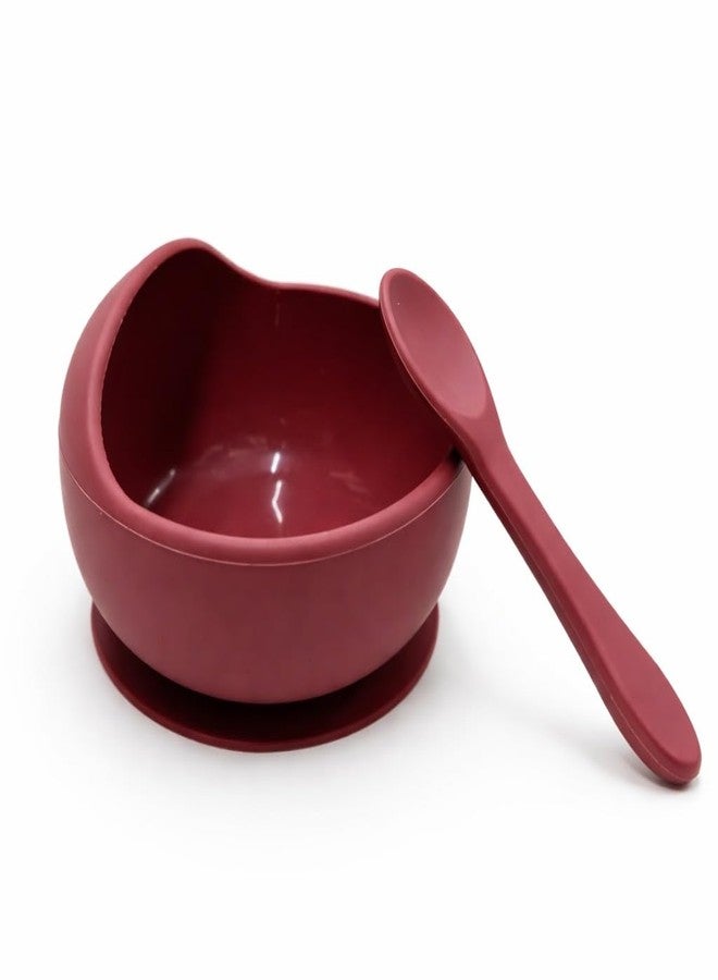Nestlooms Baby Feeding Bowl & Spoon I Silicone Unbreakable Non-Slip Suction Base Design I BPA Free, Dishwasher, Freezer & Microwave Safe I Feeding Kit for Infants & Toddler (Mulberry Red) - Image 1