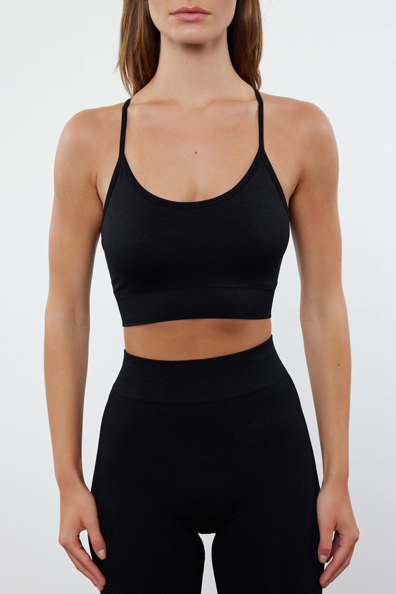 trendyol Black Seamless/Seamless Push-Up Adjustable String Strap Yoga Knitted Sports Bra Thmaw25Ss00001 - Image 4