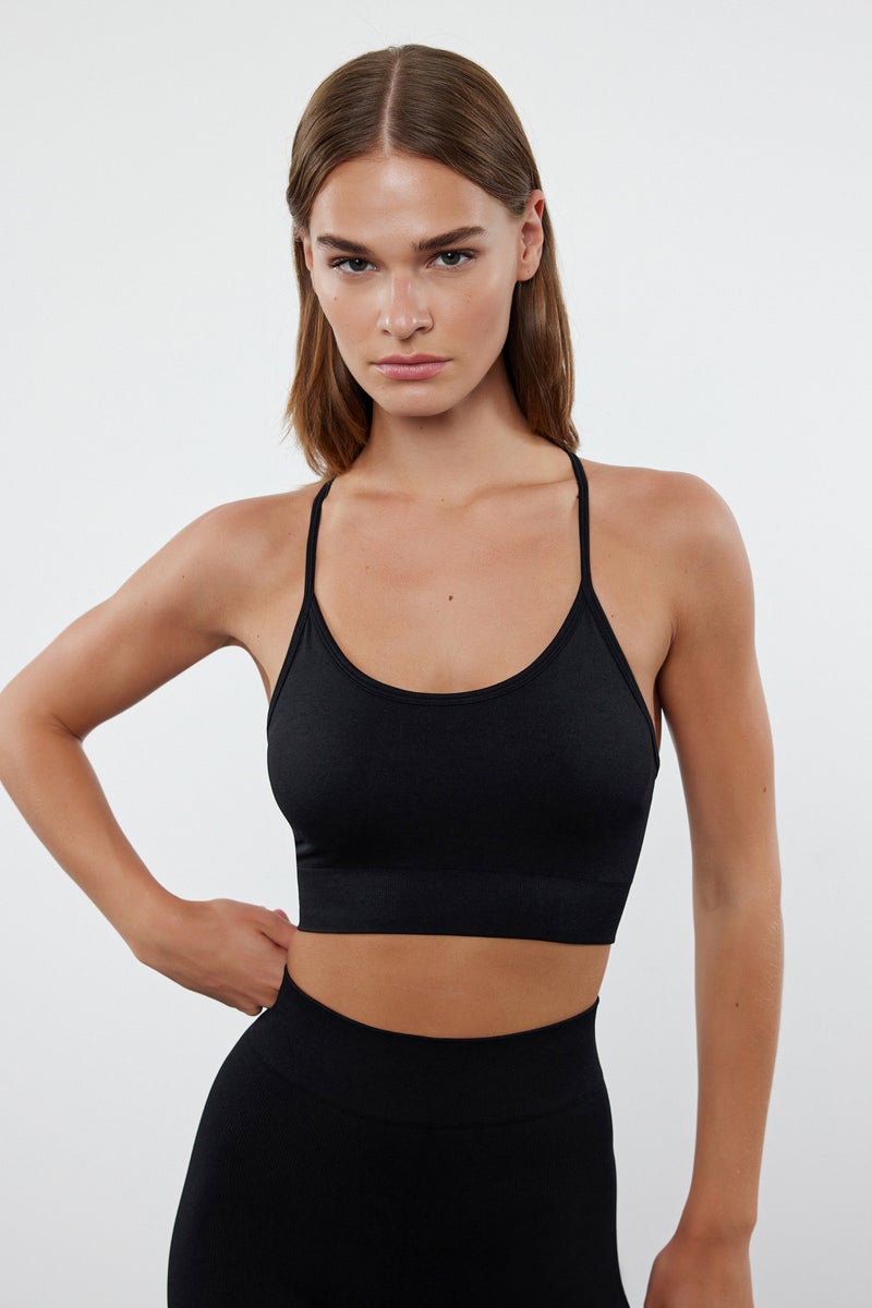 trendyol Black Seamless/Seamless Push-Up Adjustable String Strap Yoga Knitted Sports Bra Thmaw25Ss00001 - Image 2