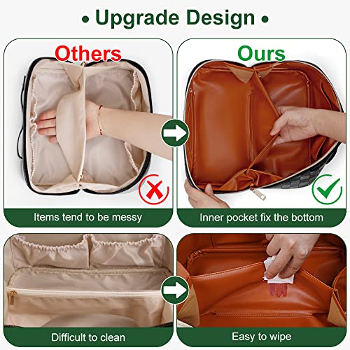 Cessfle Travel Makeup Bag, Checkered Makeup Bag Large Capacity Cosmetic Bag, Parallel Makeup Bag Large Makeup Bags for Women with Handle and Divider - Image 4