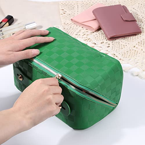 Cessfle Travel Makeup Bag, Checkered Makeup Bag Large Capacity Cosmetic Bag, Parallel Makeup Bag Large Makeup Bags for Women with Handle and Divider - Image 3