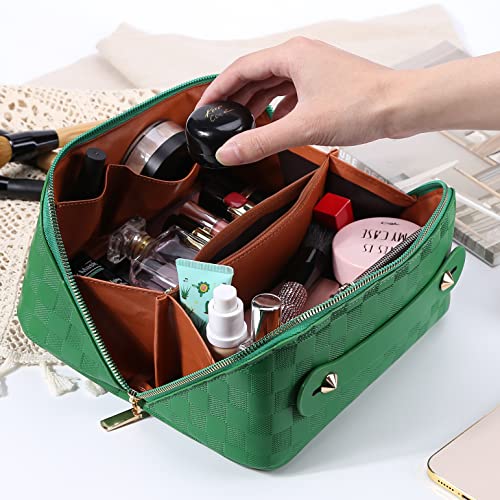 Cessfle Travel Makeup Bag, Checkered Makeup Bag Large Capacity Cosmetic Bag, Parallel Makeup Bag Large Makeup Bags for Women with Handle and Divider - Image 2