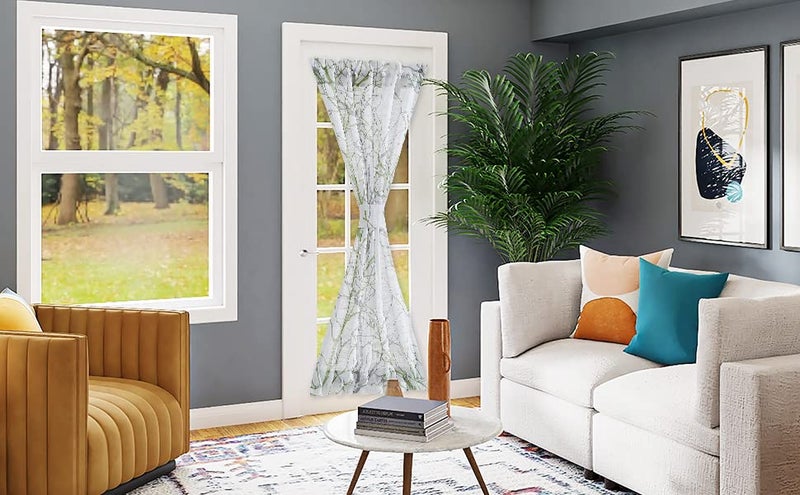 FMFUNCTEX Sidelight Sheer French Door Curtains 72"" Long White  Green and Grey Print Branch Semi-Sheer Door Panels for Front Patio Door 24 w 2 pk - Image 4