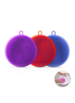 O Ozone Silicone Dishwash Sponge Made of Food Grade Material for Dishes [Pack of 3] Sponge is Dishwasher Safe Heat Resistant and BPA Free - Red/Purple/Blue  - Image 1