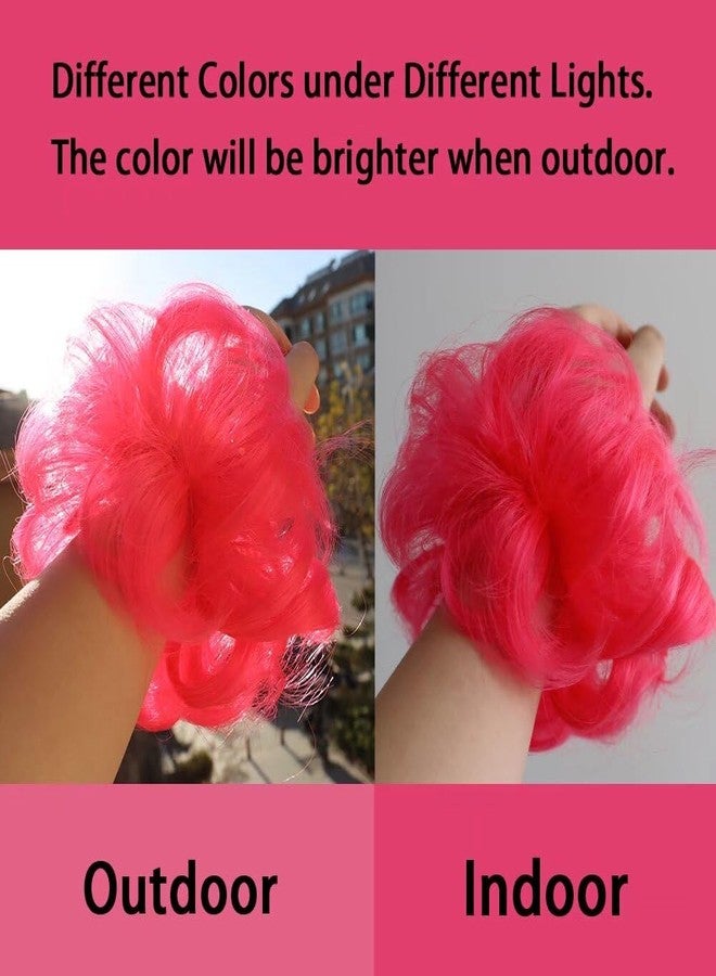 iLUU 2pcs Light Pink Color Messy Hair Bun Extensions Chignons Hair Synthetic Hair Pieces Scrunchie Scrunchy Updo Hairpiece for Women Party Wedding (#8C - Bright Pink) - Image 2