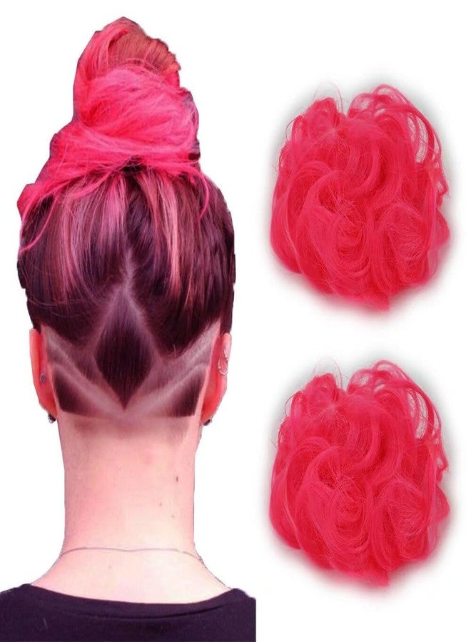 iLUU 2pcs Light Pink Color Messy Hair Bun Extensions Chignons Hair Synthetic Hair Pieces Scrunchie Scrunchy Updo Hairpiece for Women Party Wedding (#8C - Bright Pink) - Image 1
