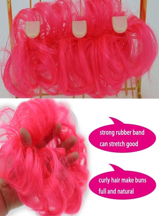 iLUU 2pcs Light Pink Color Messy Hair Bun Extensions Chignons Hair Synthetic Hair Pieces Scrunchie Scrunchy Updo Hairpiece for Women Party Wedding (#8C - Bright Pink) - Image 3