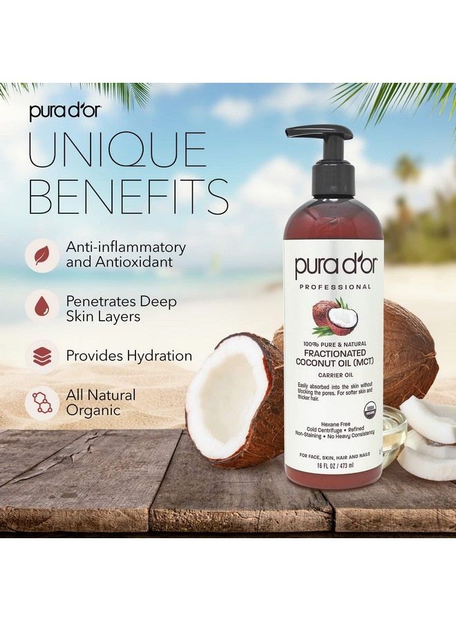 Pura d'or Organic Fractionated Coconut Oil (16Oz) Usda Certified 100% Pure & Natural Carrier Oil Moisturizing For Face Skin & Hair Men & Women (Packaging May Vary) - Image 3