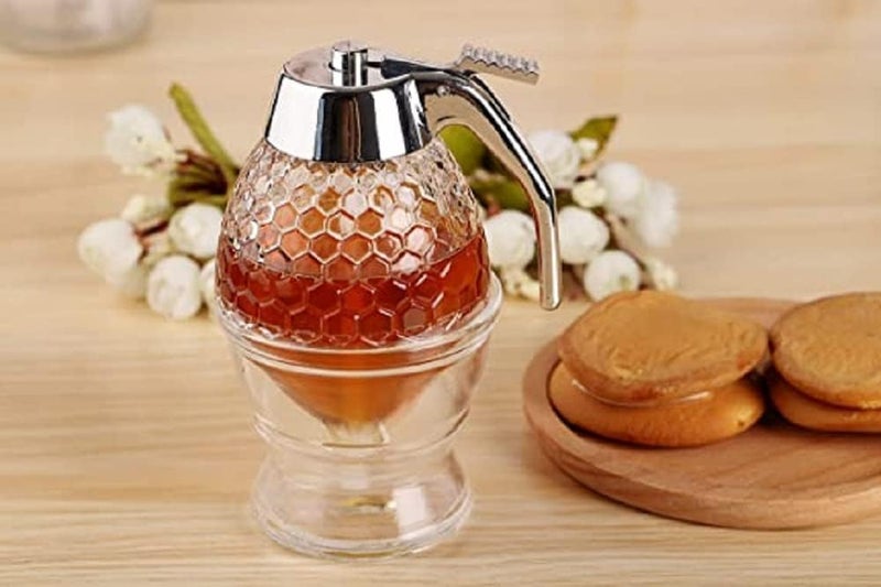 Bittern Honey Dispenser 250Ml Acrylic Honey Container with Cup Syrup and Sugar Jar PotNo Drip Clear Honey Dispenser Beautiful Honey Pot Jar with Stand Honey Dispenser Bottle Pot for Kitchen - Image 5