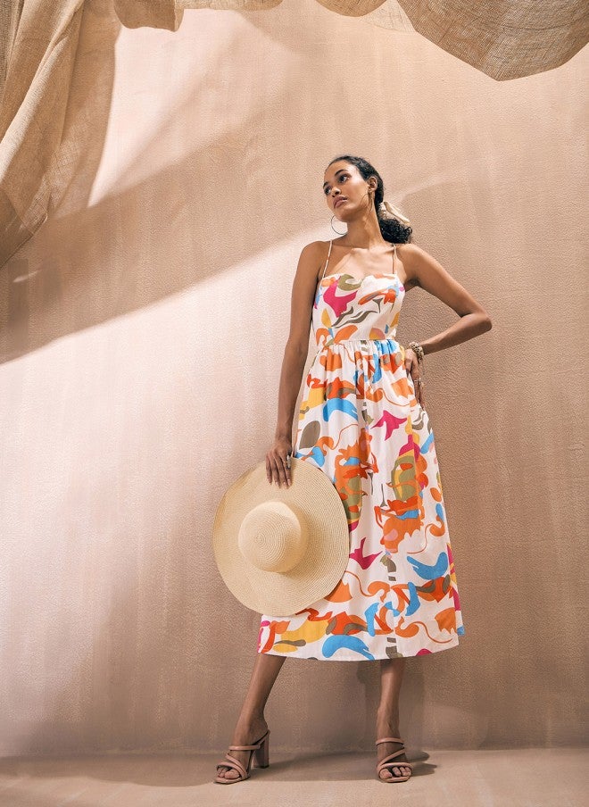 ساسافراس فستان ميدي بطبعة مجردة للنساء - Image 1