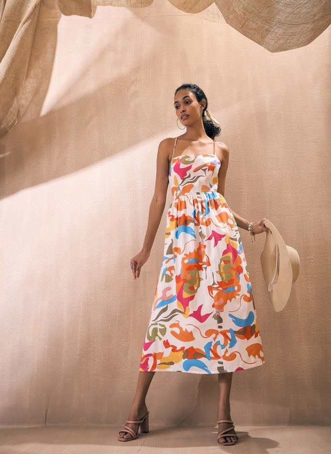 ساسافراس فستان ميدي بطبعة مجردة للنساء - Image 4