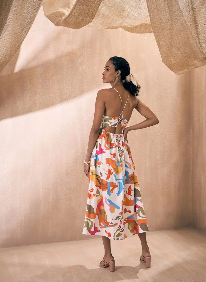 SASSAFRAS Abstract Printed Midi Dress for Women