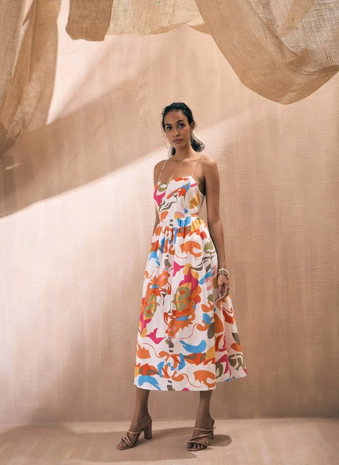 SASSAFRAS Abstract Printed Midi Dress for Women