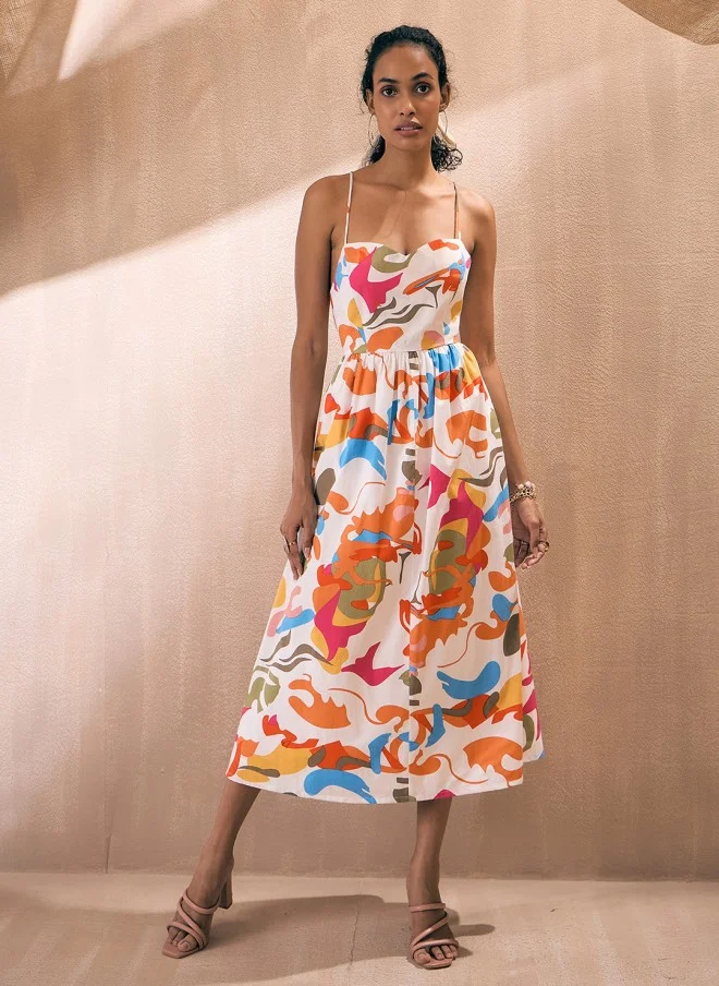 SASSAFRAS Abstract Printed Midi Dress for Women