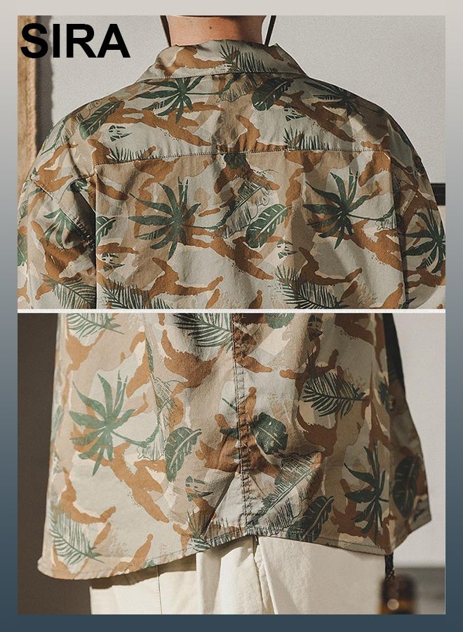 SIRA Men's Cuban Collar Shirt - Khaki Short-Sleeve Breathable Shirt | Retro Vacation Style | Lightweight & Comfortable | Perfect for Travel & Casual Wear - Image 3