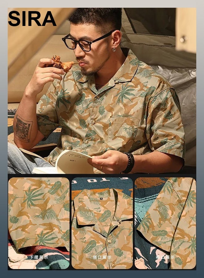SIRA Men's Cuban Collar Shirt - Khaki Short-Sleeve Breathable Shirt | Retro Vacation Style | Lightweight & Comfortable | Perfect for Travel & Casual Wear - Image 5