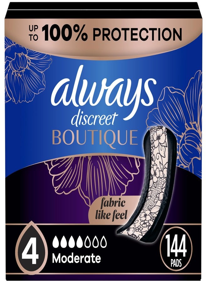 Always Discreet Boutique Incontinence Pads, for Bladder Leaks, Moderate Absorbency, Regular Length, 144 Count (3 Packs of 48) - Image 1