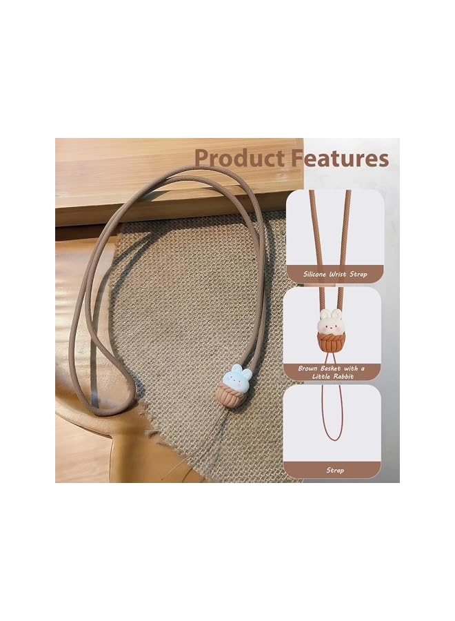 Green Tiger Phone Charm, Hand Wrist Strap Lanyard, Cute Keychain for Mobile, Cartoon Silicone Adorable Lanyard Hand Strap Compatible with Most Smartphones for Women and Men (2 Pack, Brown Rabbit) - Image 2