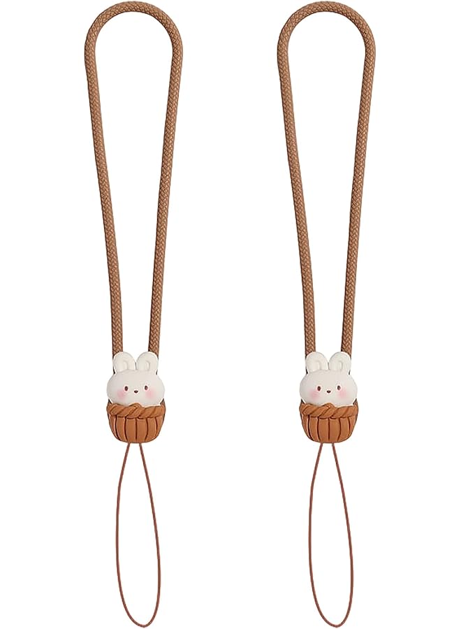 Green Tiger Phone Charm, Hand Wrist Strap Lanyard, Cute Keychain for Mobile, Cartoon Silicone Adorable Lanyard Hand Strap Compatible with Most Smartphones for Women and Men (2 Pack, Brown Rabbit) - Image 1