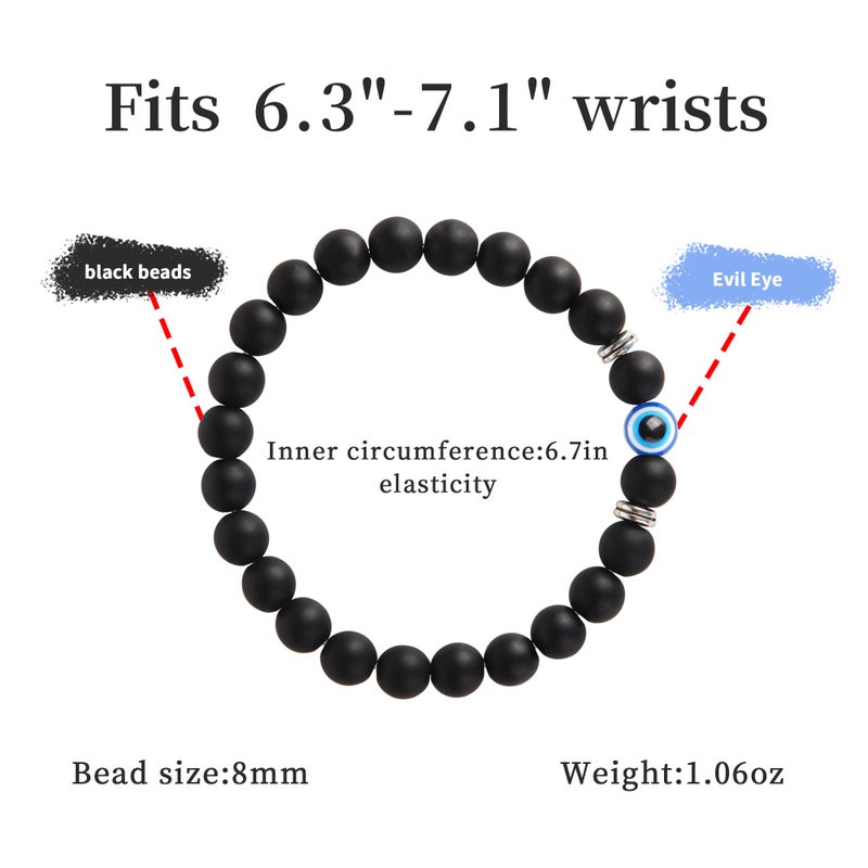 Dhdgzq Blue Evil Eye Bracelets,Mens Bracelet,Evil Eye Lucky Bracelet for Protection Blessing,Black Bead Protection Jewelry Handmade Beach Bracelet for Women Men Spiritual Gift (Black) - Image 5