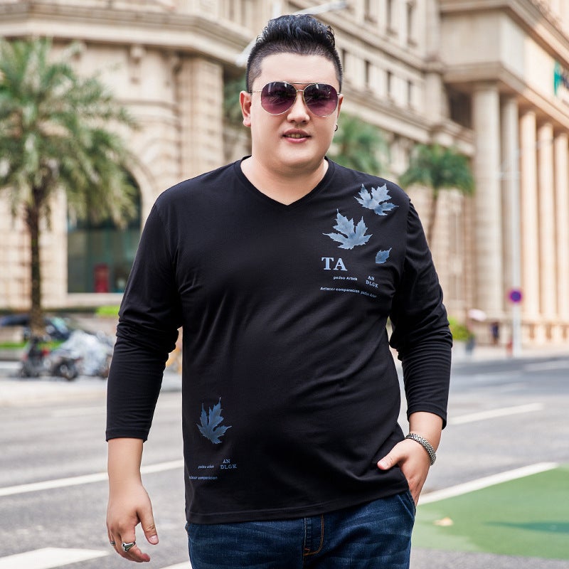 Men'S Plus-Size T-Shirt With Stretch, Loose Fit, Maple Leaf Print, Long-Sleeve T-Shirt, Oversized V-Neck Versatile T-Shirt, Base Layer Shirt - Image 2