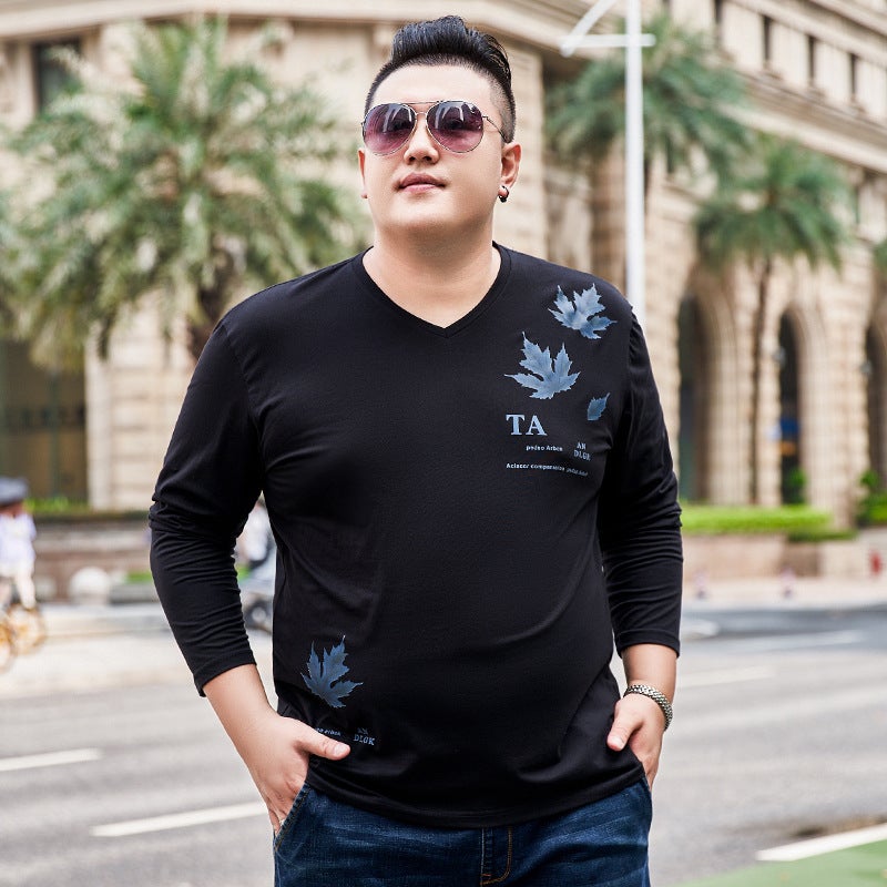 Men'S Plus-Size T-Shirt With Stretch, Loose Fit, Maple Leaf Print, Long-Sleeve T-Shirt, Oversized V-Neck Versatile T-Shirt, Base Layer Shirt - Image 4