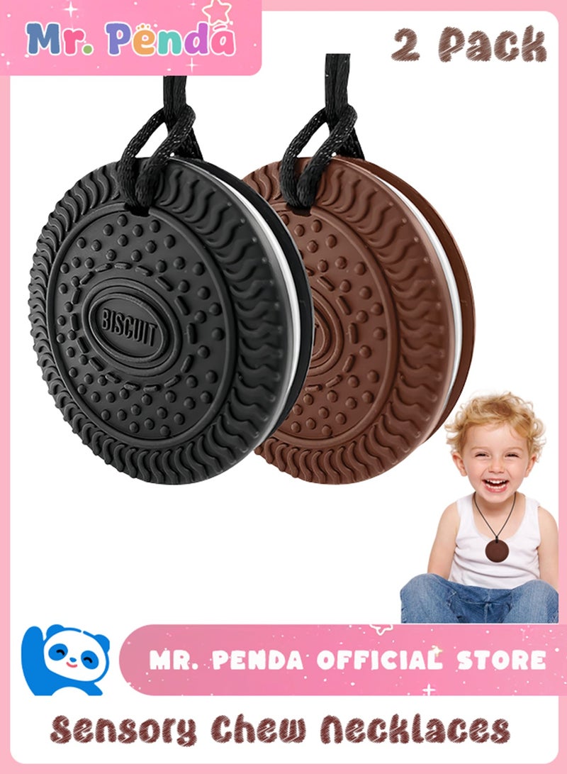 Mr. Penda 2 Pack Sensory Chew Necklaces, Durable Silicone Chew Toys for Anxiety Relief, Perfect for Autism, ADHD & SPD Needs, Home, School & Travel Companion for Kids and Adults (Black and Brown) - Image 1