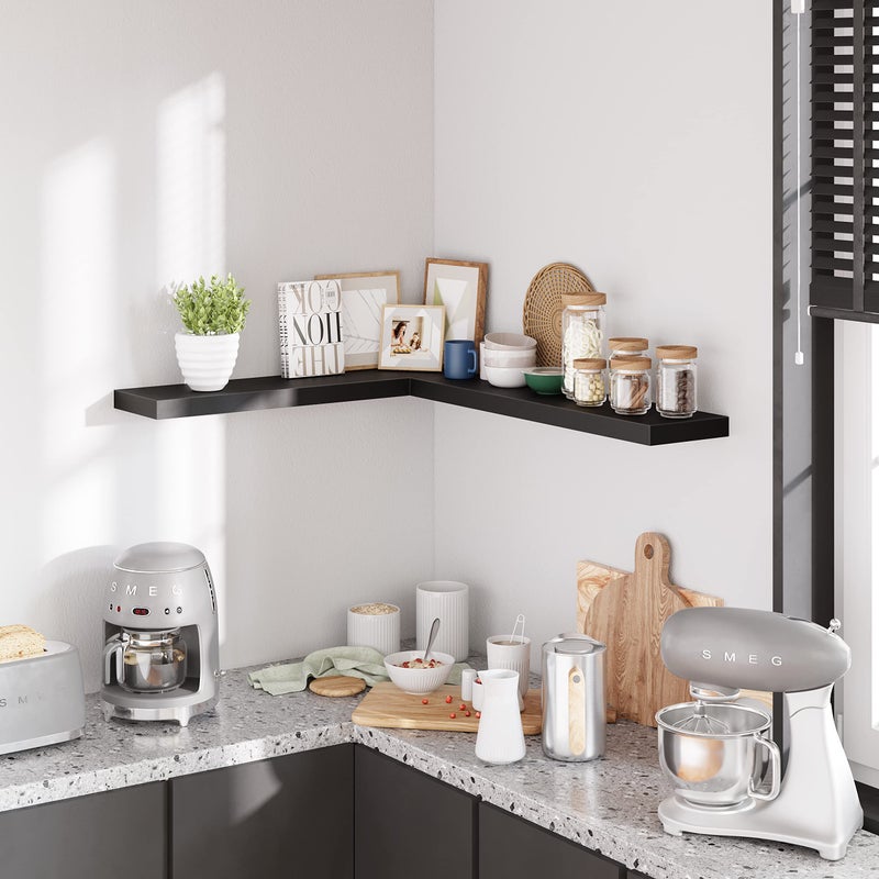 BAMEOS Floating Shelves, 35 Wx7 D Black Wall Mounted Wooden Shelves with Invisible Brackets Set of 2, Hanging Wall Shelves Decoration for Bedroom and Kitchen - Image 4
