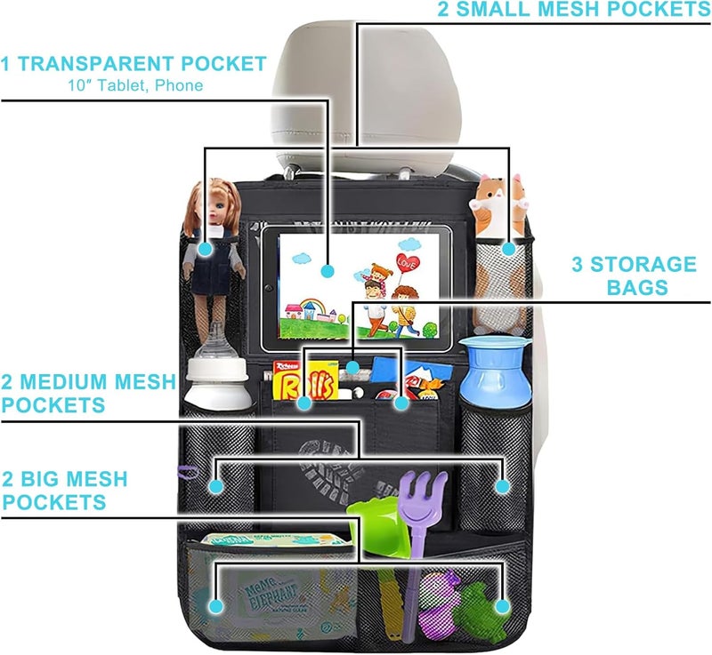 Matenf Car Organizer Back Seat with 9 Storage Pockets  10 Tablet Holder 1Pack Seat Back Cover for Kids Toddlers Kick Mats Protector Keep Cars Vehicles Organized  Tidy Travel Accessories - Image 5
