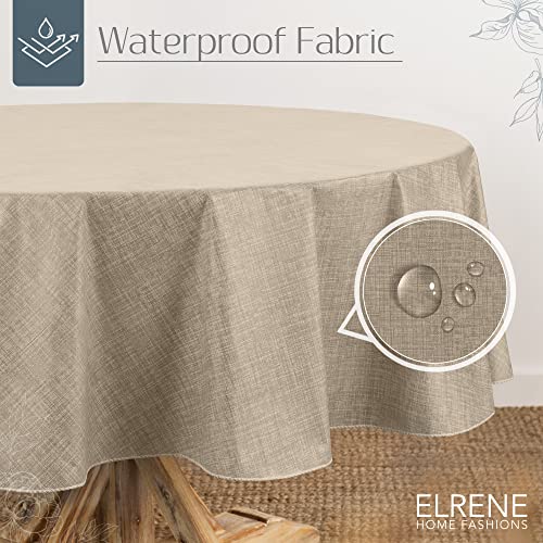 Elrene Home Fashions Monterey Linen Inspired Water and StainResistant Vinyl Tablecloth with Flannel Backing 70 inches X 70 inches Round Taupe - Image 3