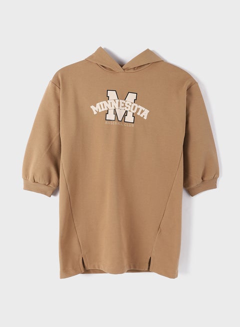 هودي بناتي ذات أكمام قصيره مطبوع