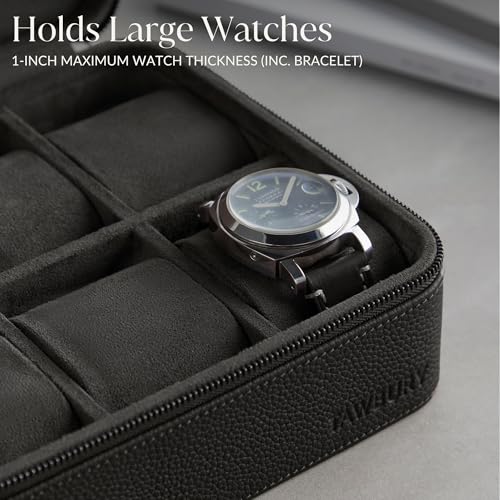TAWBURY Watch Case - 6 Slot Genuine Top-Grain Leather Watch Box for Men & Women with Extra Wide Pillows for Large Watches - Portable Wristwatch Storage for Home & Travel (Black) - Image 4