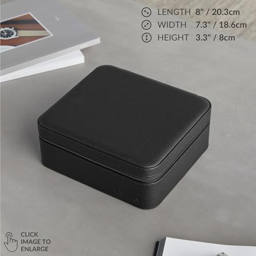 TAWBURY Watch Case - 6 Slot Genuine Top-Grain Leather Watch Box for Men & Women with Extra Wide Pillows for Large Watches - Portable Wristwatch Storage for Home & Travel (Black) - Image 3