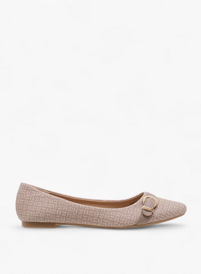 Flora Bella By Shoexpress Women's Monogram Print Ballerina Shoes with Buckle Detail  - Image 3