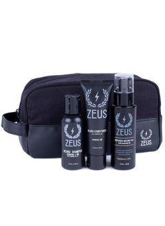 Zeus Refined Essential Beard Care Kit With Travel Toiletry Bagbeard Wash Beard Conditioner Refined Beard Oil & Travel Dopp Bag(Verbana Lime) Made In Usa  - Image 1