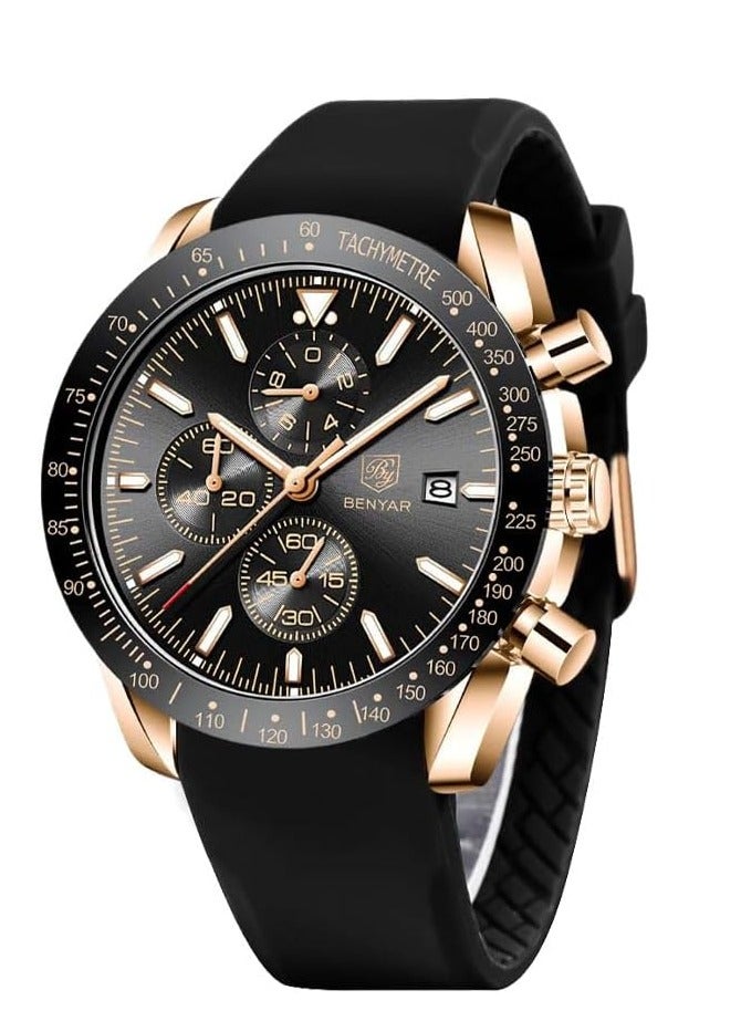 بينيار ساعات رجالي من BENYAR كرونوغراف حركة الكوارتز التناظرية ساعة يد أنيقة رياضية مصممة 30 متر هدية أنيقة مقاومة للماء للرجال 5140 أسود - Image 1