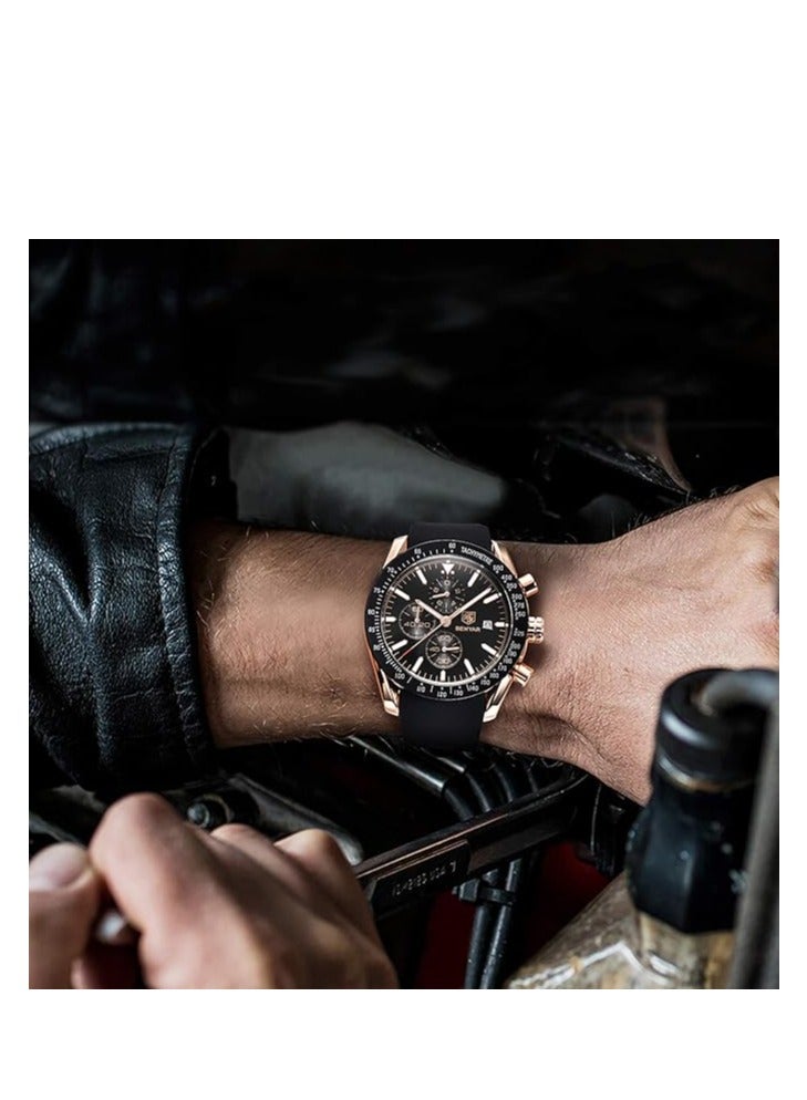 بينيار ساعات رجالي من BENYAR كرونوغراف حركة الكوارتز التناظرية ساعة يد أنيقة رياضية مصممة 30 متر هدية أنيقة مقاومة للماء للرجال 5140 أسود - Image 5